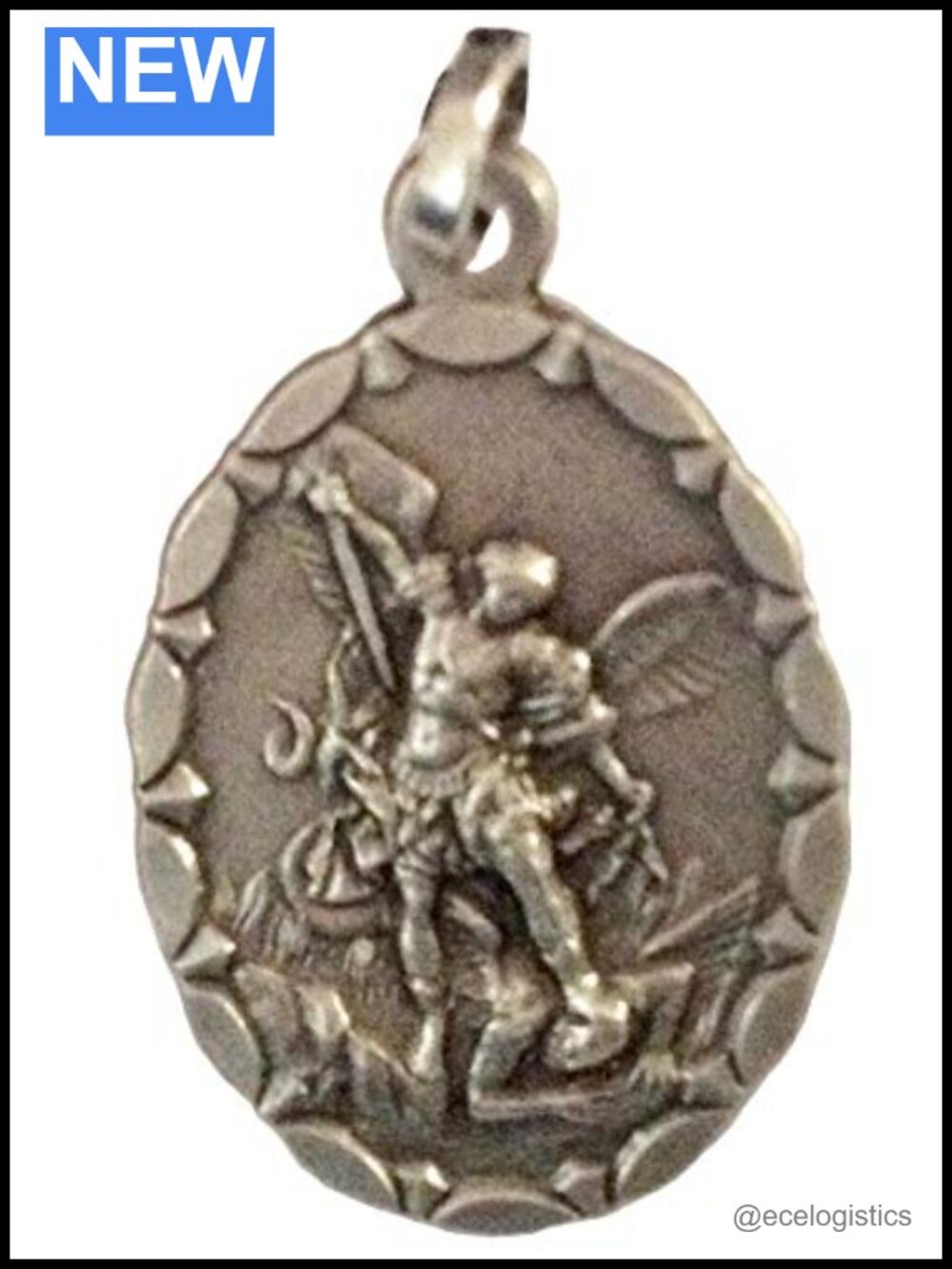 Sterling Silver Oval Saint Michael Archangel Medal Pendant Made in Italy